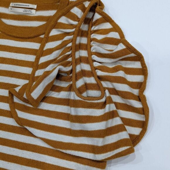 Anthropologie orange white striped sleeveless sweater flutter sleeve boho size m - Picture 5 of 8